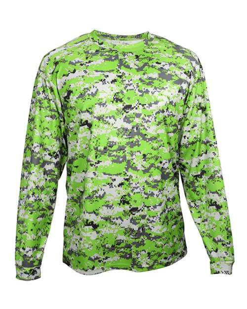 Badger Men's Digital Camo Long Sleeve T-Shirt 4184 - Lime Digital