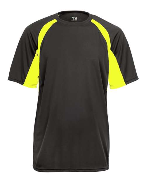Badger Men's B-Core Hook T-Shirt 4144 - Graphite/ Safety Yellow