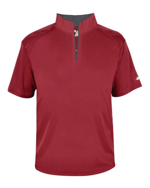 Badger Men's B-Core Short Sleeve Quarter-Zip 4199 - Red/ Graphite