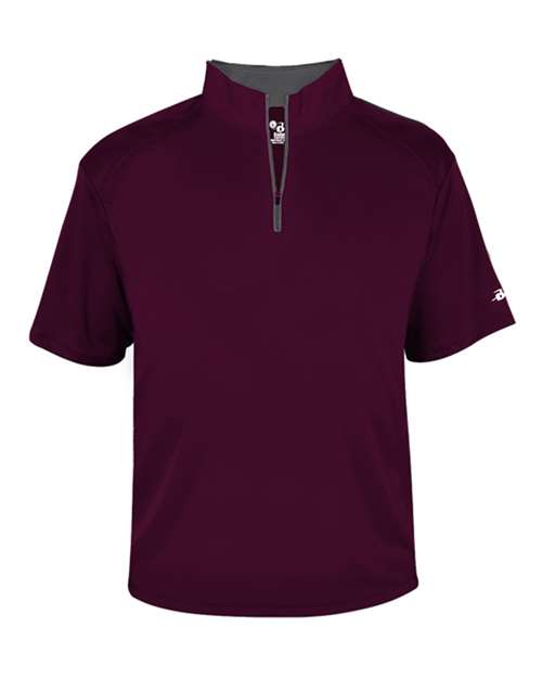 Badger Men's B-Core Short Sleeve Quarter-Zip 4199 - Maroon/ Graphite