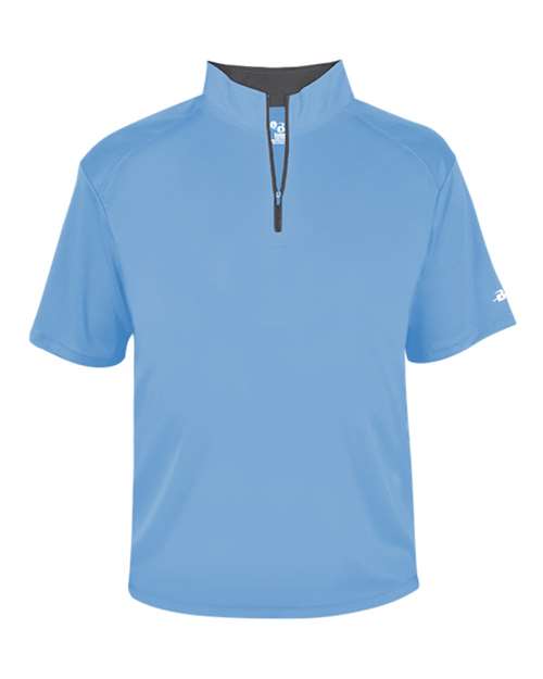 Badger Men's B-Core Short Sleeve Quarter-Zip 4199 - Columbia Blue/ Graphite