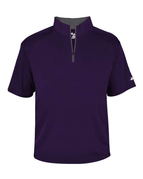 Badger Men's B-Core Short Sleeve Quarter-Zip 4199 - Purple/ Graphite